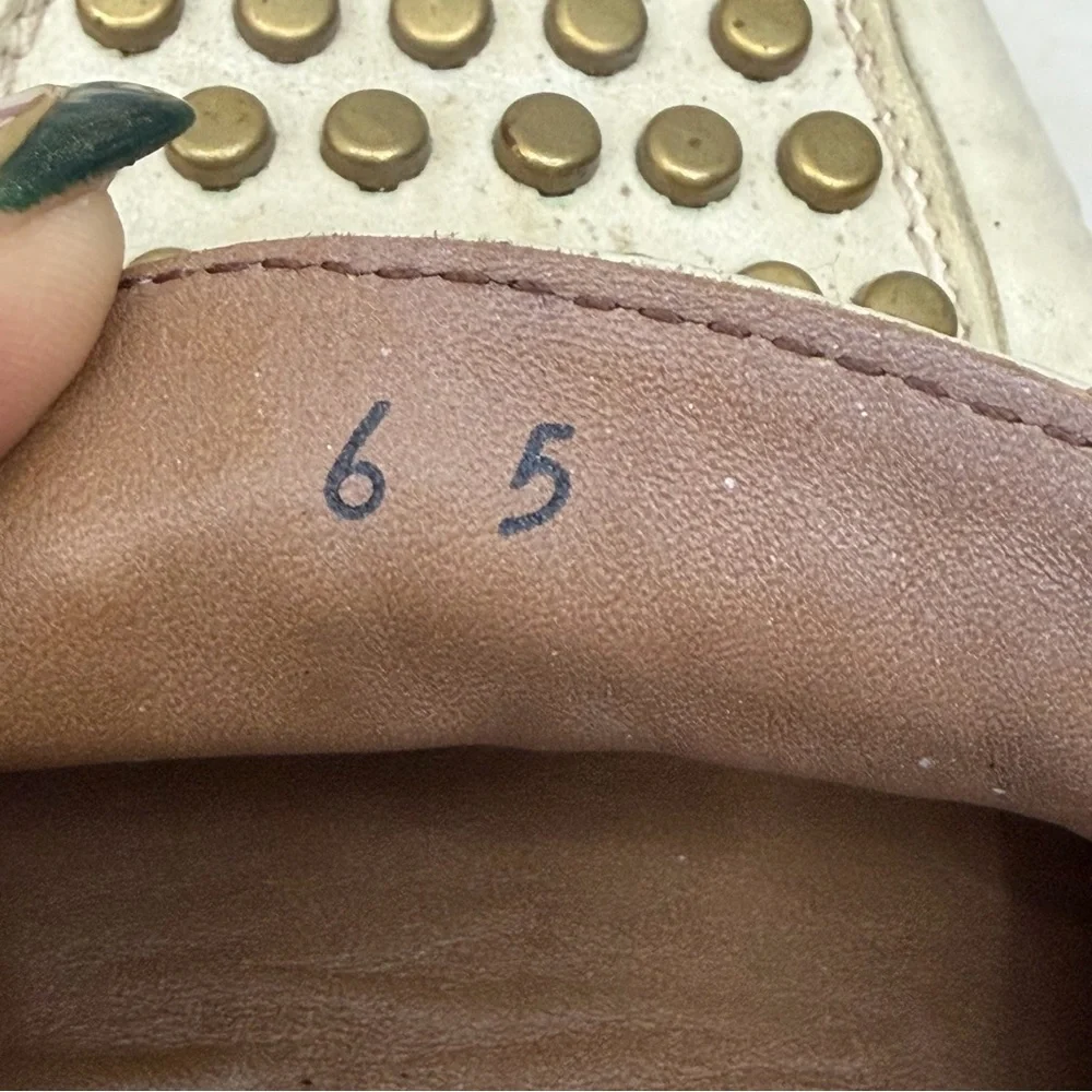 Calleen Cordero White Leather Gold Studded Penny Loafers Size 6